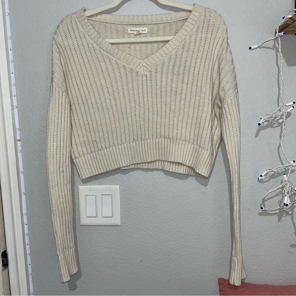 Aeropostale Cream Knit V Neck Sweater​​
